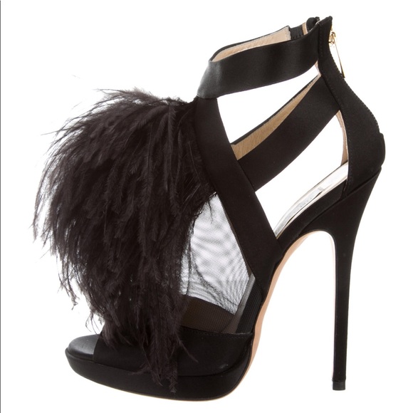 Jimmy Choo Teazer Feather Trimmed Sandals - Picture 1 of 4